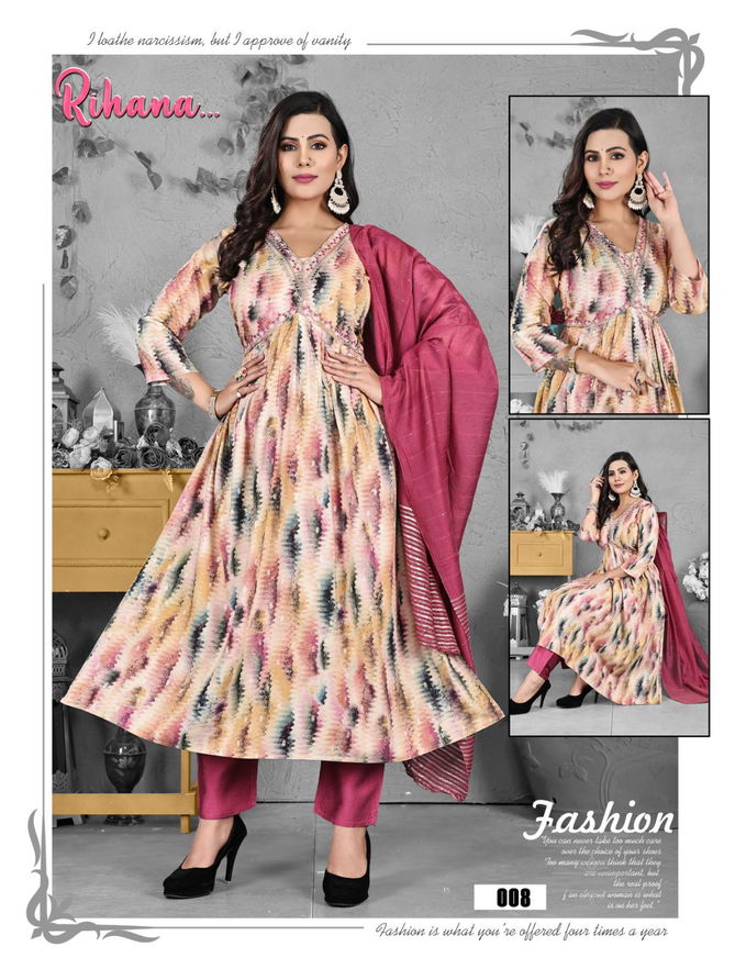 Rihana By Trendy Rayon Printed  Alia Cut Kurti With Bottom Dupatta Wholesale Market In Surat
